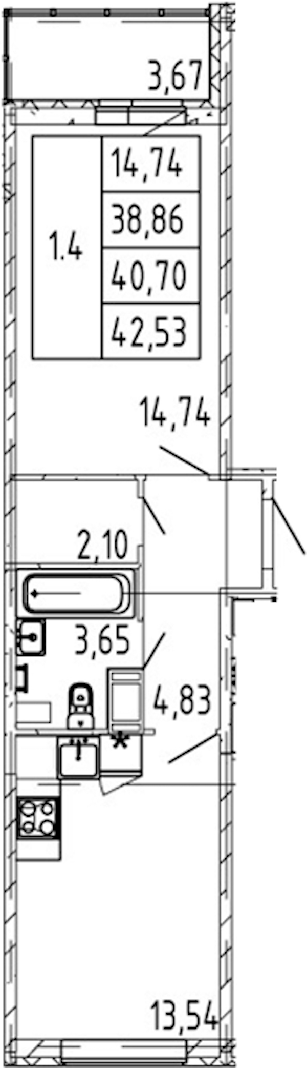 1-комнатная квартира 38.86 м², 8/12 эт., ЖК «Полис ЛАВрики»